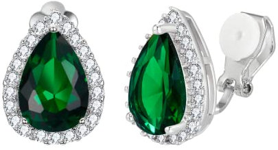 EVER FAITH Ohrclips Damen voller Zirkonia Hochzeit Teardrop Ohrringe Clips On Grün Silber-Ton