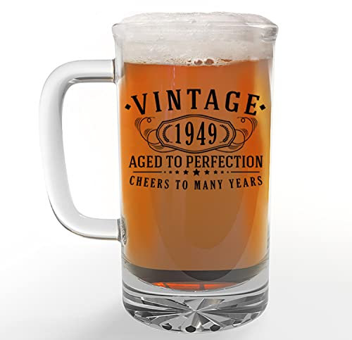 Vintage 1949 Printed 16oz Glass Beer Mug - 76th Birthday Gifts for Men - Cheers to 76 years old - 76th birthday decorations for him - Best Engraved Beer Gift ideas for Men - Dad Grandpa 2.0