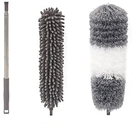 Plumeau en microfibre avec manche télescopique de 76,2 à 254 cm, plumeau lavable et pliable pour nettoyer le plafond haut, les stores, les meubles, les voitures (gris)