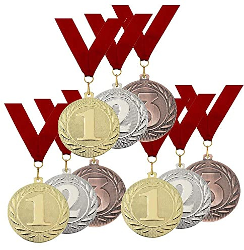 Larius Metall Medaillen -Set (9 Stück) für Sport, Wettbewerbe, Gold/Silver/Bronze 1 2 3 Platz