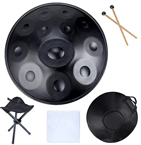 Handpan Drum Instrument in D-Moll - 432 Hz Stahl Handtrommel für Klangheilung & Meditation, inklusive Tasche, Schlägel & Ständer