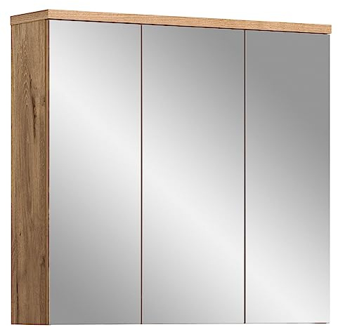 xonox.home - Spiegelschrank Grado 75x80x20 cm in Nox Eiche und Spiegelfront und grau matt - Badmöbel Badezimmerkombination Badset - funktional erstklassige Qualität