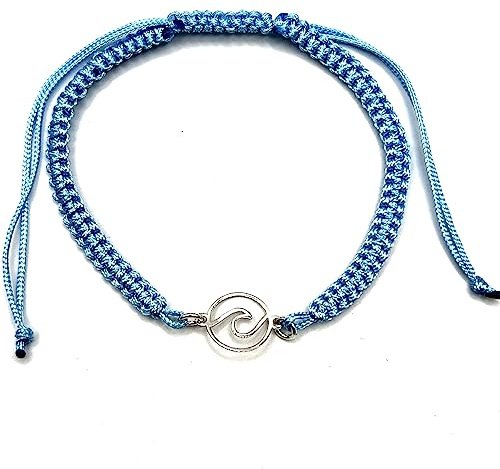 MASBARATA PULSERA MACRAME OLA EN PLATA DE LEY (AZUL CLARITO)