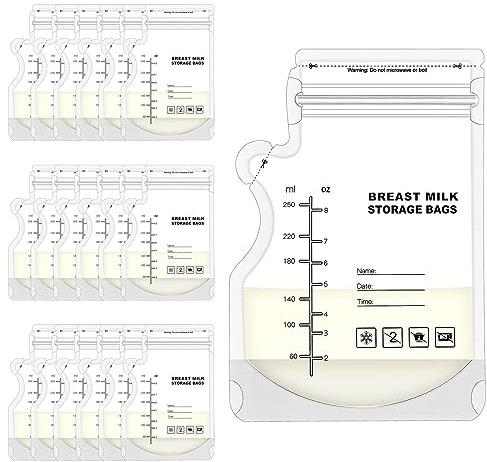 100 Pcs Breast Milk Storage Bags, 250ml Disposable Milk Storage Bags with Pour Spout for Breastfeeding No-Leak Milk Freezer Storage Pouches for Breast Milk Storage
