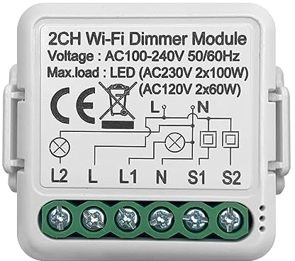 Schwamm Tuya Wifi Smart Dimmer Switch Modulo 10A Supporto Controllo A 2 Vie 2 Gang Compatibile per Google Home Alexa Smart Life App Facile Installazione