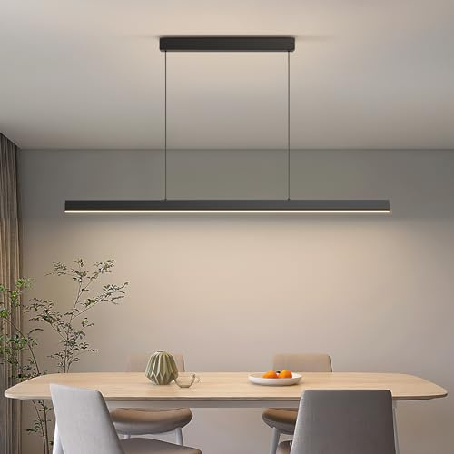 LannlKer LED Linear Pendant Lights, 47in Island Lighting Fixture 3000k-6000K Dimmable, Chandelier Lamp for Kitchen Dining Room Pool Table Office Bar Garage Workbench