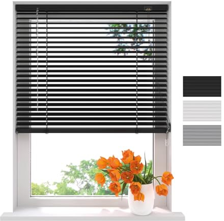 Radeco® Aluminium Jalousie 110 x 175 cm schwarz 25mm lamellen, Größen von 40 bis 220 Breite, Fenster jalousien innen, lamellenrollo, Jalousie Aluminium, Jalousie 110 cm breit