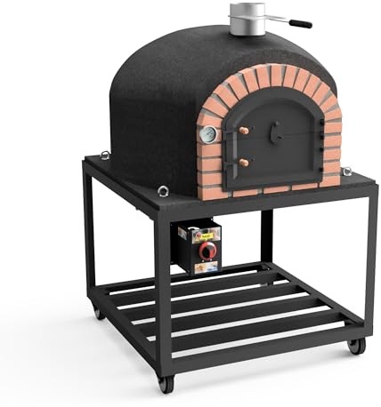 MOVELAR - Holzofen für den Außenbereich, Modell GRAN CANÁRIA (Schwarz - 80 x 80 x 170 cm) – isoliert mit Kork & 3 Keramikmatten, traditioneller Brotbackofen für Outdoor-Küchen