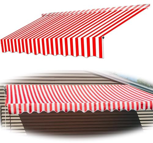 HCZION Streifen Klemmmarkise Ersatz Markisenstoff 5x4m Polyester Ersatzstoffe Schattenabdeckung Wasserdicht Terrassenmarkise Ersatz-oberbezug(Size:13x8ft-4x2.4m)