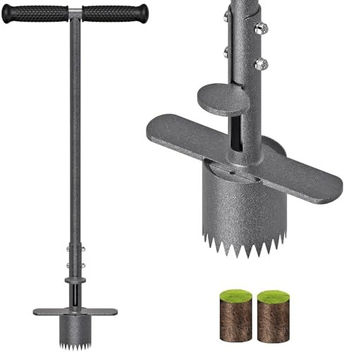 BeneLabel Zwiebelpflanzer, 80cm Blumenzwiebel Pflanzwerkzeug Langstiel Garten Rasen Werkzeug Tiefe 8cm Rasenstopfer Scharfe Verzahnung mit Auslöseautomatik für Zwiebeln Blume Einpflanzen, Schwarz