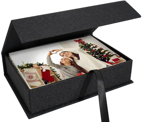 Hiwhy Photo Storage Box 13x18 cm, Linen Photo Box, Memory Box Perfect to Store Your Photo, Pictures, Certificates, Scrapbooking Supplies, Keepsakes and Jewelry Black
