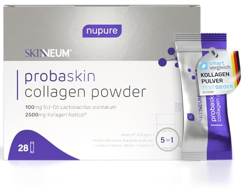 Nupure® Probaskin Naticol® Marine Kollagen Pulver 2000mg mit Lactobacillus, Hyaluronsäure 5-in-1-Formel mit patentierten Milchsäurebakterien, Biotin und Vitamin C, 28 Sachets, Oangen-Geschmack