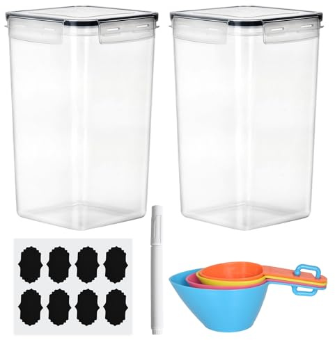 Vorratsdosen 6,5L Aufbewahrungsbox Küche 2er Set Vorratsdosen mit Deckel Extra Groß Luftdichte Aufbewahrungsbox BPA frei Vorratsbehälter mit Etiketten und Löffel für Getreide Mehl Zucker Pasta Müsli