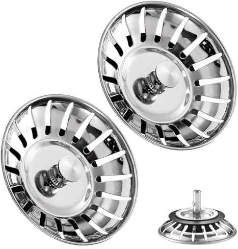 GIONAR 2 Pack Stainless Steel Sink Plugs & Strainers, Universal Kitchen Sink Drain Plug for Food Catcher, Hair Filter & Clog Prevention - Compatible with UK Sinks(78mm)