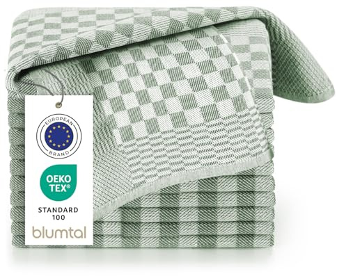 Blumtal torchon Cuisine - Lot de 5 - en 50 x 70 cm - certifiés Oeko-Tex - extrêmement Absorbant - Lavable jusqu'à 95°C - torchon Vaisselle à Carreaux résistants - Serviette Cuisine de Couleur Verte