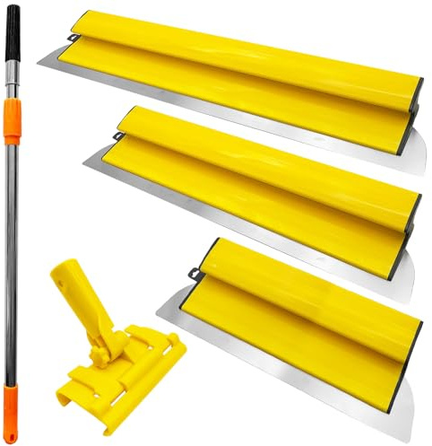 YLTOLOO Drywall Skimming Blade Set, Stainless Steel 16”+24”+32” Skimming Blade, 31”-50” Adjustable Length Extension Rod & Angle Holder, Drywall Finishing Tools for Plasterboard and Wallboard