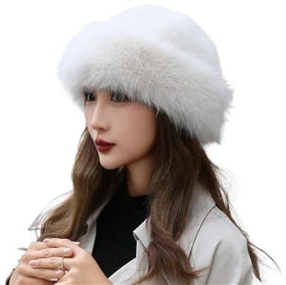Cmis Kbei Modische Wintermütze mit dickem pelzigem Haarband, flauschig, für Damen und Mädchen, Fellmütze, Winter, Outdoor, Ohrwärmer, Skimütze, Mütze, Mütze (weiß)