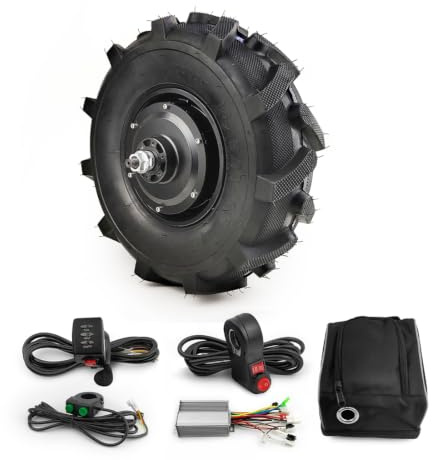 14 Zoll 500W Elektrischer Trolley Low Speed Getriebe Motor Rad Landwirtschaftsreifen 14x5.00-6.5 mit Controller Drosselklappe 3 Gang Schalter für elektrische Schubkarre (Thumb throttle kit, 48V500W)