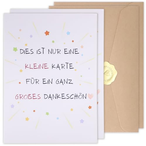 GOZINA 2 Stück Dankeskarten mit 2 Umschlag aus Kraftpapier und 2 goldene Herzaufkleber, Danke Geschenk, Danke Karte, Dankeschön Karte für Familie, Freunde, Kollegen, Lehrern uvm(12.5×17.5cm)