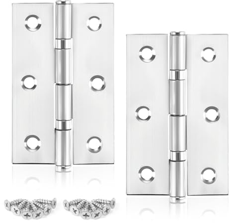 Anstore 2x Edelstahl Scharniere Klappbar 75x47mm mit 24 Schrauben | Türscharniere Integriertes Kugellager für leises Öffnen. Rostfreier Edelstahl, 6 Loch Design. Vielseitig für Türen Schränke.