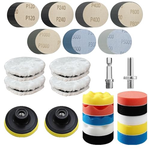 78 Stück Polieraufsatz Akkuschrauber, 3 Zoll Schleifscheiben, Nass und trockenes Schleifpapier, Scheinwerfer Polierset, Polierschwamm, Polierpad, Polierpaste (3 Zoll 78pcs)