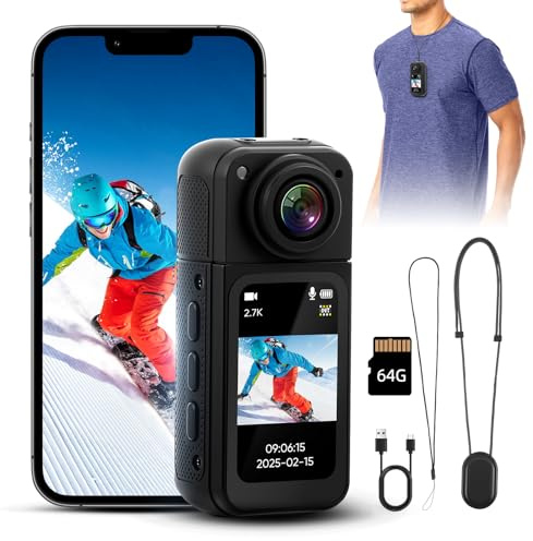 LIFEJXWEN WiFi Action Cam 2.7K 1080P, 180° Drehbares 1,47-Zoll Display & APP-Steuerung, Sportkamera, Motorrad Helm Kamera mit 64GB Karte Vielfältigem Zubehör, Reiten, Outdoor