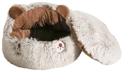 Lit pour chat - Lit couvert pour petit chien - Sac de couchage doux et antidérapant - Maison d'hiver pour chiot, petit chien, chaton, chambre à coucher, dortoir, salon, maison, appartement, balcon