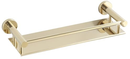 bgl Badrumshylla väggmonterad guld 40 cm – modern rostfri duschförvaringsställ med skyddsskena, platsbesparande badrumsarrangör för schampo