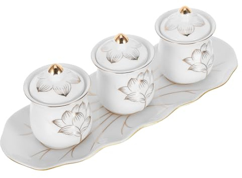 JECOMPRIS Coppa Ceramica per Offerte con Vassoio Ciotola in Porcellana per Acqua Benedetta Coppa di Culto con Motivo Loto per Tempio Domestico e Pratiche Spirituali