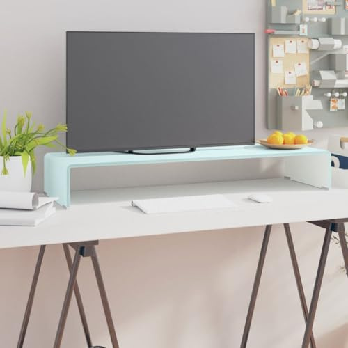 Mokuyary Supporto per televisore/monitor in vetro grigio, 90 x 30 x 13 cm, organizer da scrivania, supporto per monitor, altezza dello schermo per PC portatile stampante computer
