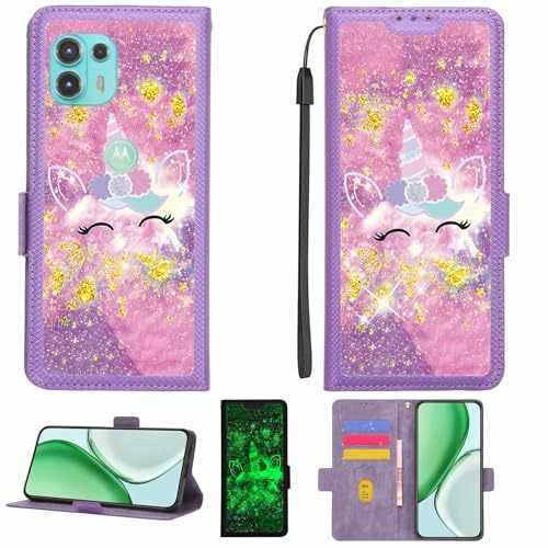 Kinetijy Coque Compatible pour Motorola Moto Edge 20 Lite Coque Étui Housse Case Support [avec Film Protecteur HD d'une dureté de 9H] [Blocage RFID][Paillettes dorées + Brillantes] LPT-DJS