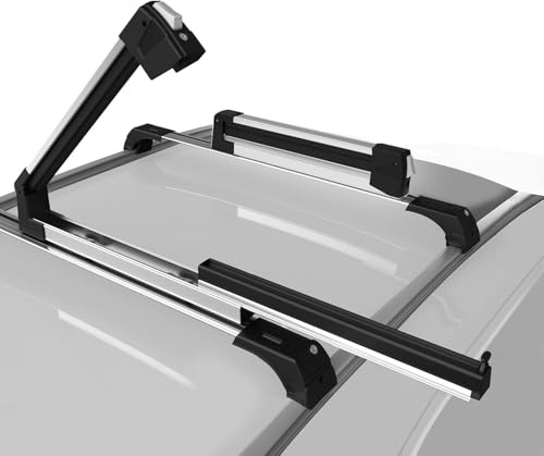 Axenture Sliding Ski Rack for Car Roof, Lockable, 6 Ski Pairs, 90cm Grey | Also fits 4 snowboards; square, aero, oval and T-track bars; anodised aluminium; rubber padding; cross bars required