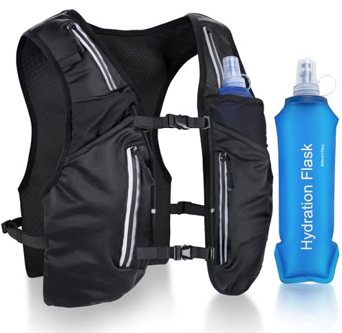 Nextyu Laufweste Herren & Damen, Trinkrucksack mit Zwei 500-ml-Trinkflaschenfächern & Große Handytasche, Leichte Trinkweste Reflektierend für Joggen Wandern Trail Marathon, Atmungsaktivem Stoff