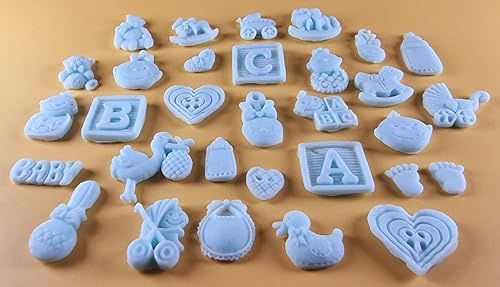 30 x Edible 3D Baby Toppers, icing toppers, cake cupcakes decorations T064 (Baby Blue)