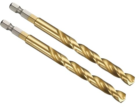 PATIKIL 8mm Hex Shank Drill Bit M2 High-Speed Steel for Metal 2 Pack | Bits Quick Change Design for Impact Driver 135° Titanium Nitride TiN Coated for Stainless Steel Hard Metal