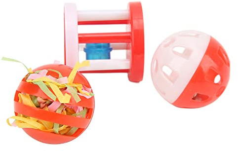 Generic Färgglada Papegojfotleksaker Funny Bell Trumma Tuggträning Foderboll, Premiummaterial, Fågelleksaker för Parakiter Undulater Papegojor, 3-pack för Fågelleksaksringboll