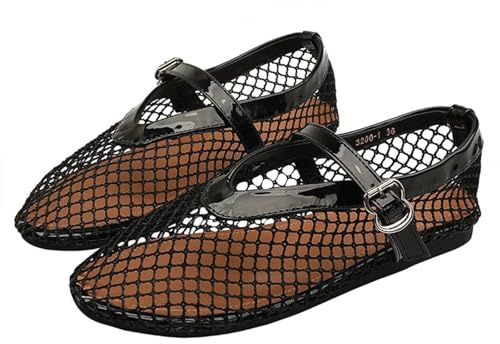 Générique Chaussure Confort Femme Ballerines Plates en Maille pour Femme, avec Sangle à Boucle Confortables et décontractées Décontractées Slip-on Ballerine Élégantes Pieds Larges Chaussures Noir 38