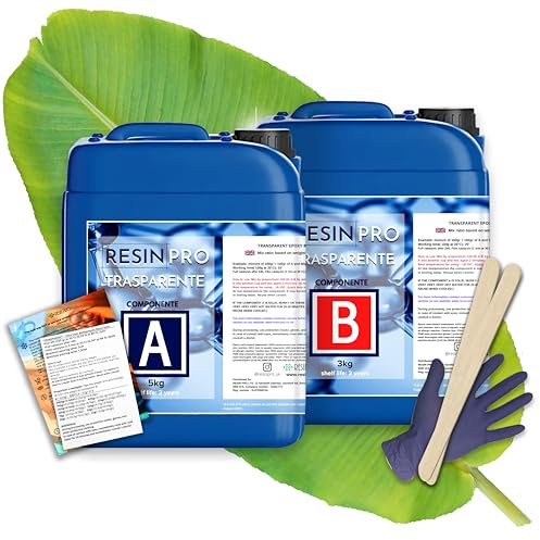 Resin Pro ® 8 kg Resina Epossidica Ultra Trasparente Atossica - Resina + Indurente, Effetto Acqua per Creazioni Artistiche, Rivestimento Superfici, Modellismo, DIY, Bricolage