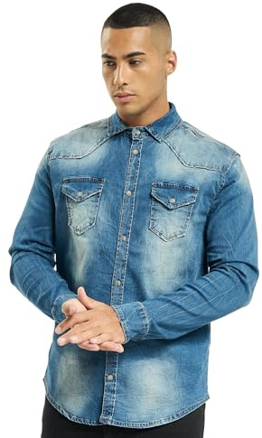 Brandit Riley Denim Shirt Long Sleeve, Farbe: Denim Blue, Größe: XXL