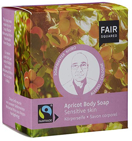 FAIR SQUARED Jabón de ducha sólido de albaricoque – Jabón corporal Sensitive Skin 2 x 80 gramos – para piel sensible – con aceite de semilla de albaricoque de comercio justo – Cosmética natural vegana