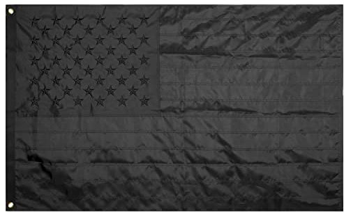 Schwarze amerikanische Flagge, 90 x 150 cm, USA, strapazierfähig, schwarze Nylon-US-Flaggen mit gestickten Sternen, genähten Streifen und Messingösen, perfekt für den Außenbereich