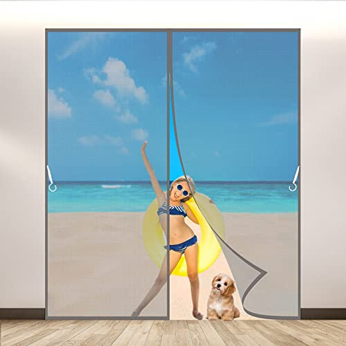 LZHBD Fliegengitter Tür Insektenschutztür Insektenschutzrollo Schiebetür, 125x240 cm mit Full Frame Klettverschluss & Eingenähten Gewichten, Bausatz, Grau, Neuste Version