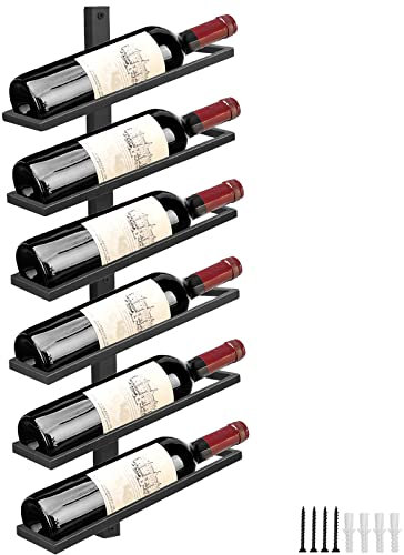 Giyiprpi Wand Weinregal Flaschenregal für 6 Flaschen, Metall Weinregal Hängend Wandmontage Weinflaschenregale, Wandregal Wein Aufbewahrungsregal für Küche Esszimmer Bar (Neigung 6)