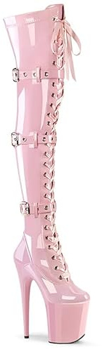 denovas kvinnors patent 20 cm mycket hög klack snörning plattform strippare häl stång dans knähöga stövel med dragkedja, Rosa, 39 EU