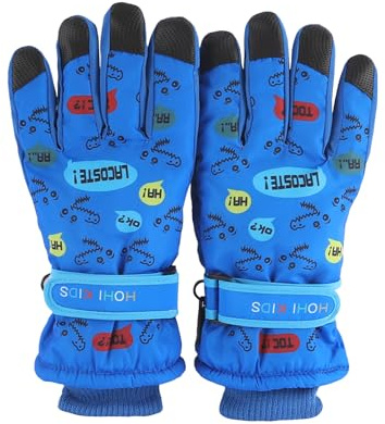 QKURT Gants de Ski pour Enfants, Gants de Neige d'hiver imperméables Coupe-Vent Gants de Ski de Snowboard Gants pour Enfants avec Motif Crocodile, Mitaines pour garçons et Filles de 2 à 13 Ans