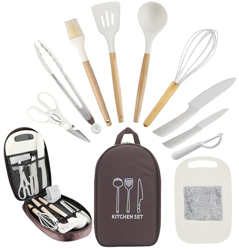 Camkinger Camping Cooking Utensils Set, Silicone Cookware for Travel BBQ | Food-Grade Heat-Resistant Silicone Cookware Set, Portable Design for RV Camping, BBQ, Hiking & Picnic Outdoor Cooking Use