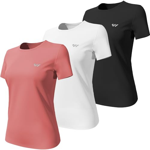 Wulibike 3 or 5er Pack Sportshirt Damen Funktionsshirt Stretch Schnelltrocknend Activewear Atmungsaktiv Laufshirt Kurzarm Fitness Wandershirt UPF 50+ Sonnenschutz Top