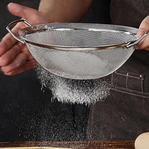 Cesta coladora de malla fina de acero inoxidable, colador de alambre, filtro de tamiz de harina de doble mango, tamiz de malla fina, tamiz de harina (25 cm)