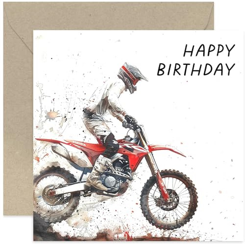 Old English Company Rennrad-Geburtstagskarte – Motocross-Fahrer – Männer, Jungen – 15,2 x 15,2 cm