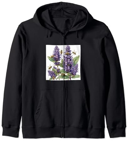 Anise Hyssop Flower Blooming With Bees Around Graphic Zip Hoodie